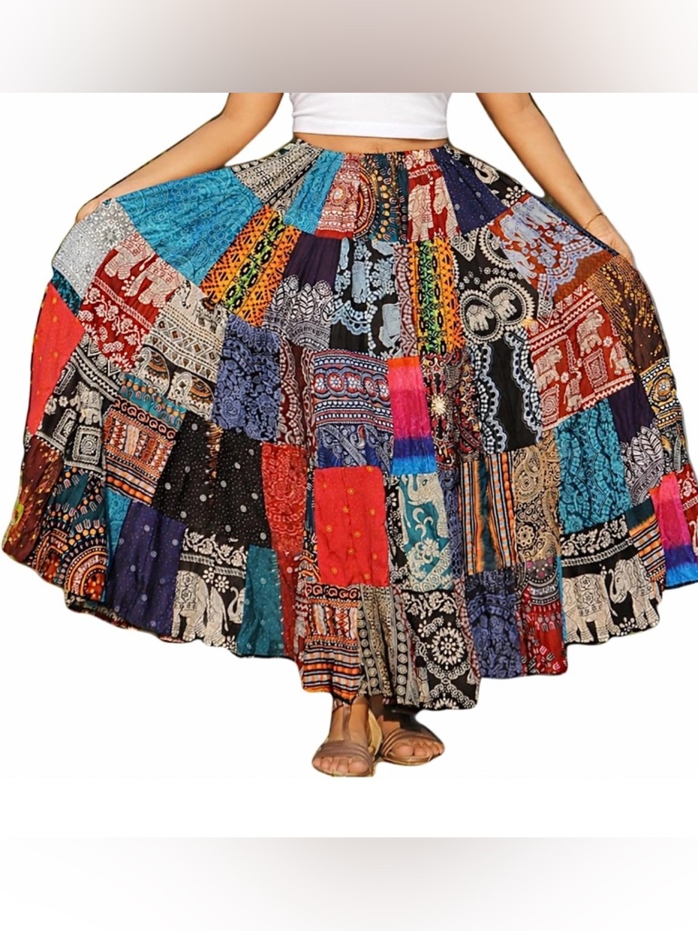 GYPSY SUMMER Beautiful Boho Bohemian Colorful PATCHWORK Hippie Maxi Skirt NWT OS